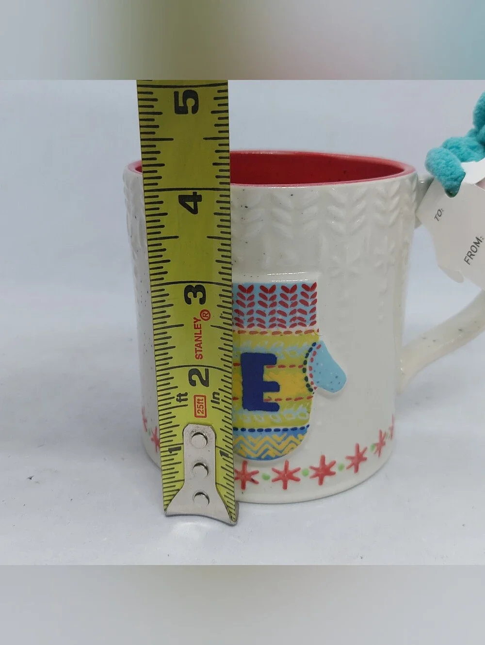 Anthropologie Mug Mitten Glove Christmas Design Letter 
